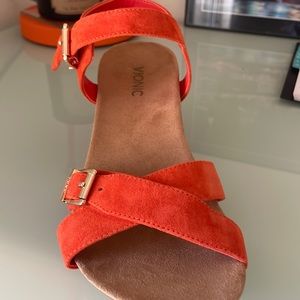 Super cute orange wedge sandals